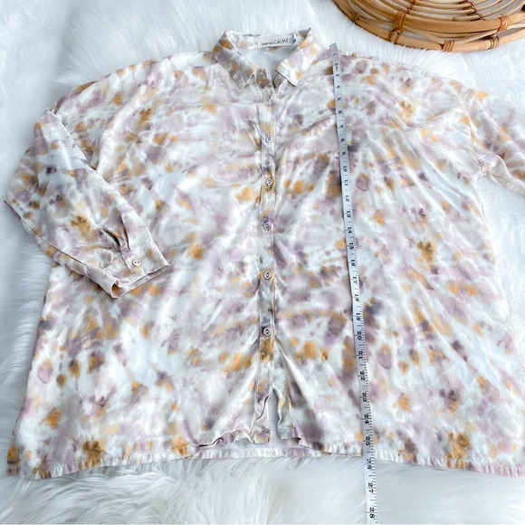 Johnny Was Calme Relaxed Boxy Button Up Blouse Creak Long Sleeve Tie Dye XS - Picture 10 of 11